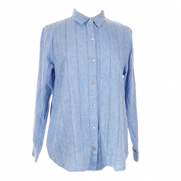 J. Jill Tops - NWT J. JILL Blue Linen Stripe Long Sleeve Button Down Shirt Classic Office | XLP